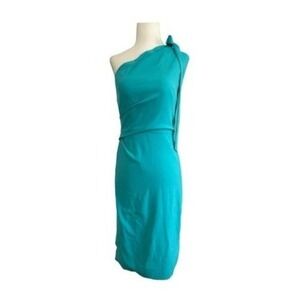 Ramy Brook One Shoulder Midi Dress Teal Crepe Bow Detail M